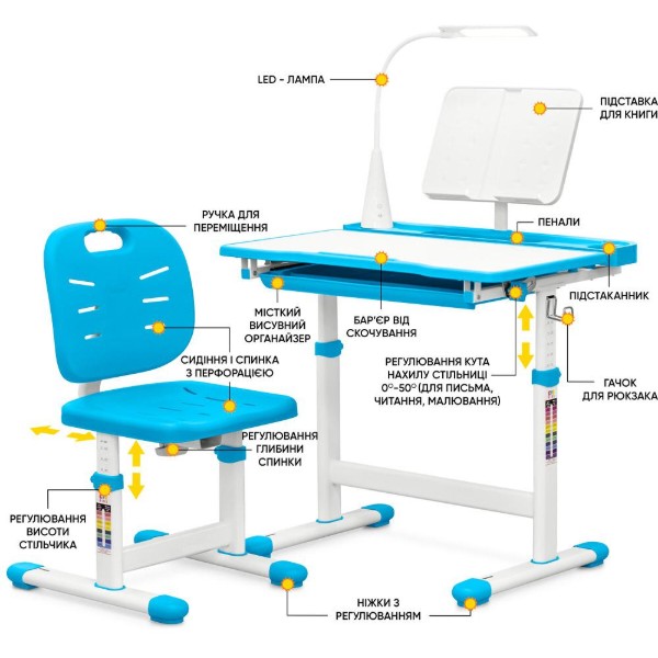 Фото - Комплект мебели школьный Evo-kids Evo-17 BL Ergo